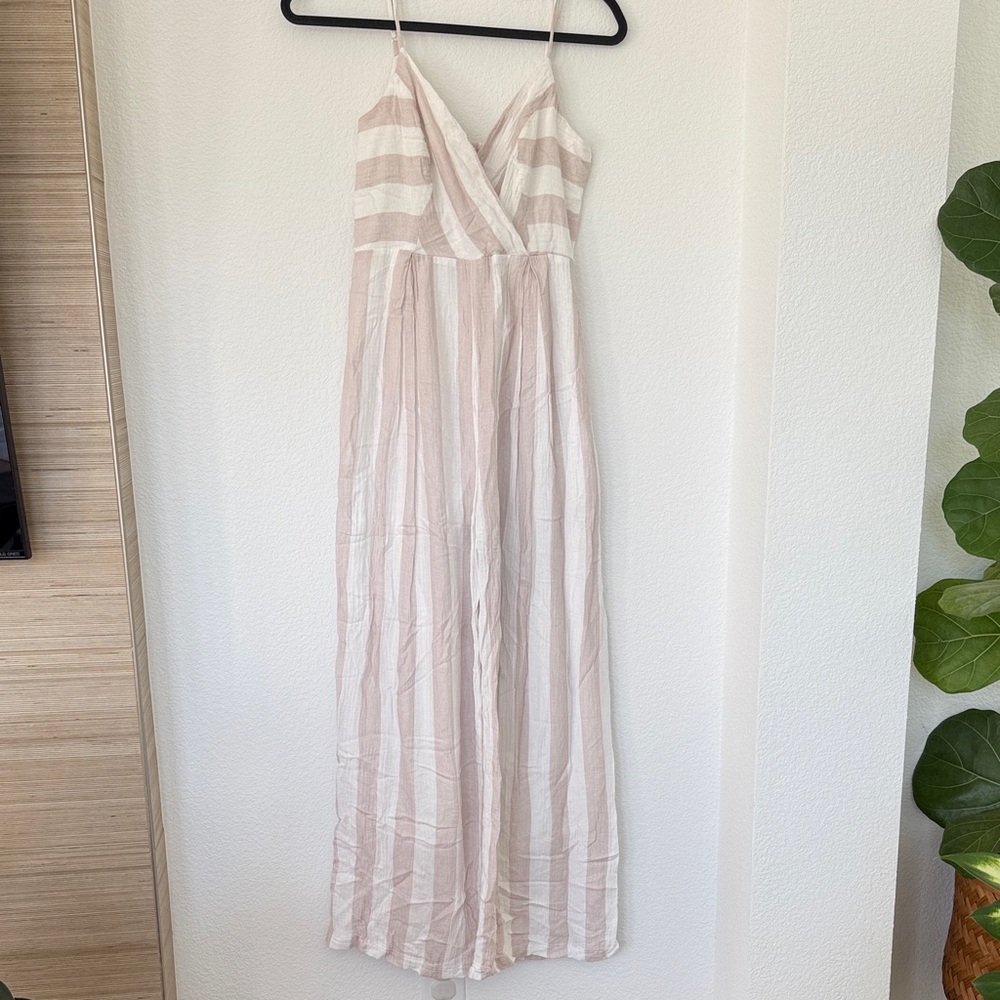 June & Hudson Striped Jumpsuit in Cream and White